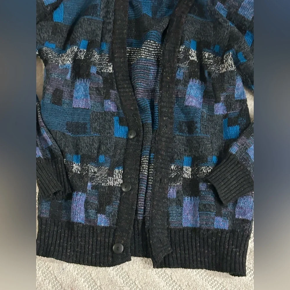 Vintage Block Pattern Grandpa Sweater Buttoned Cardigan - L